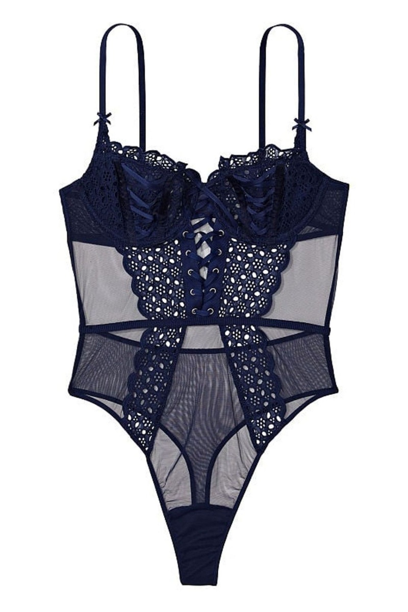 Victoria's Secret Dream Angels Broderie Unlined Balcony Body Námornícka Modrá Modre | MPTAL-6437