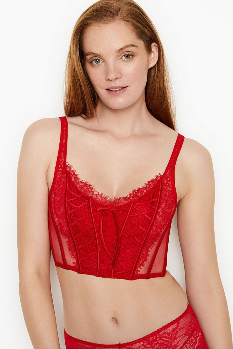 Victoria's Secret Dream Angels Cipkovane Unlined Non Wired Corset Bra Top Červené | FDMGV-9210