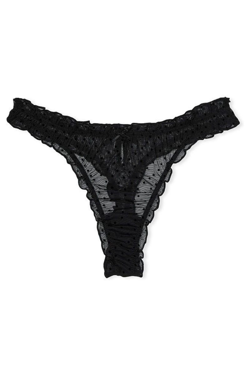 Victoria's Secret Dream Angels Mesh Tanga Knickers Čierne | HMNUE-4576