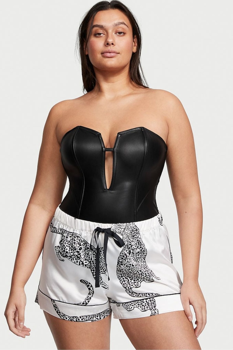 Victoria's Secret Faux Kozene Bodysuit Čierne | NMFEV-7965