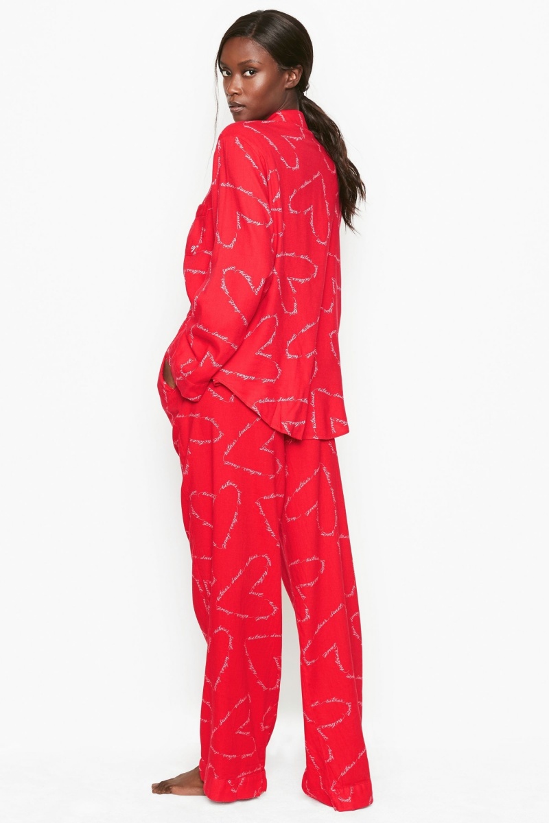 Victoria's Secret Flannel Long Pyjamas Červené | SUTKZ-5042