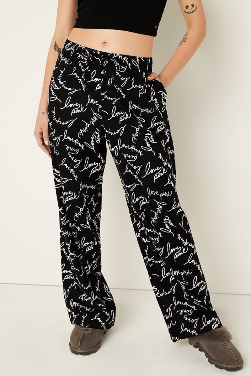 Victoria\'s Secret Flannel Pyjama Bottoms Čierne | VYXSE-6245