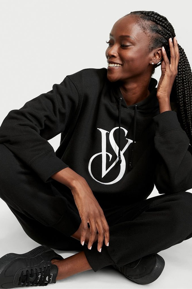 Victoria's Secret Fleece Lounge Logo Hoodie Čierne | EFNSM-8906