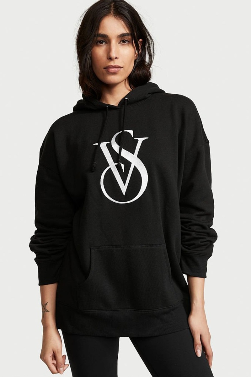 Victoria\'s Secret Fleece Lounge Logo Hoodie Čierne | EFNSM-8906