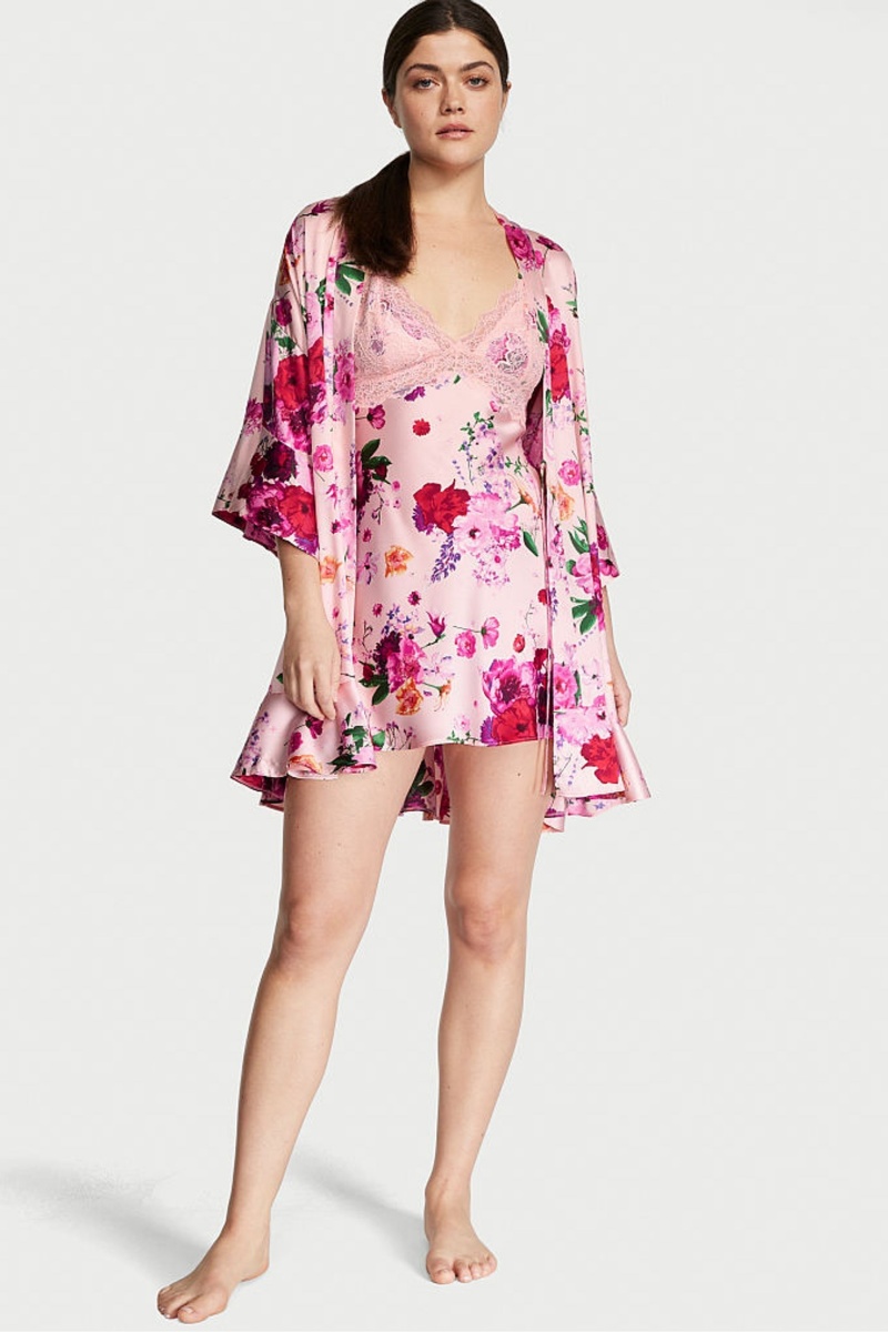 Victoria's Secret Flounce Satin Robe Ruzove Pruhované | FMNTC-4572