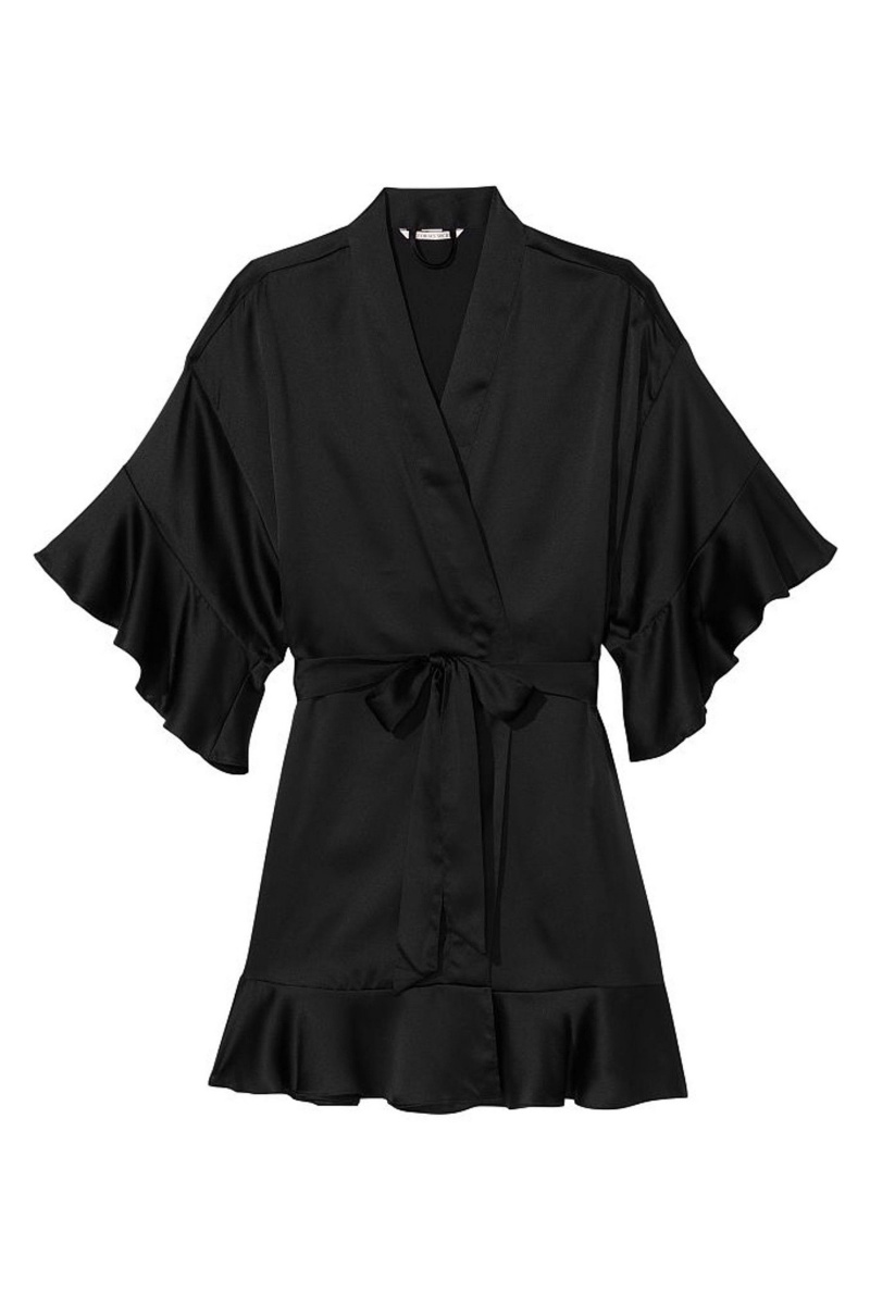 Victoria's Secret Flounce Satin Robe Čierne | DBPWV-7025