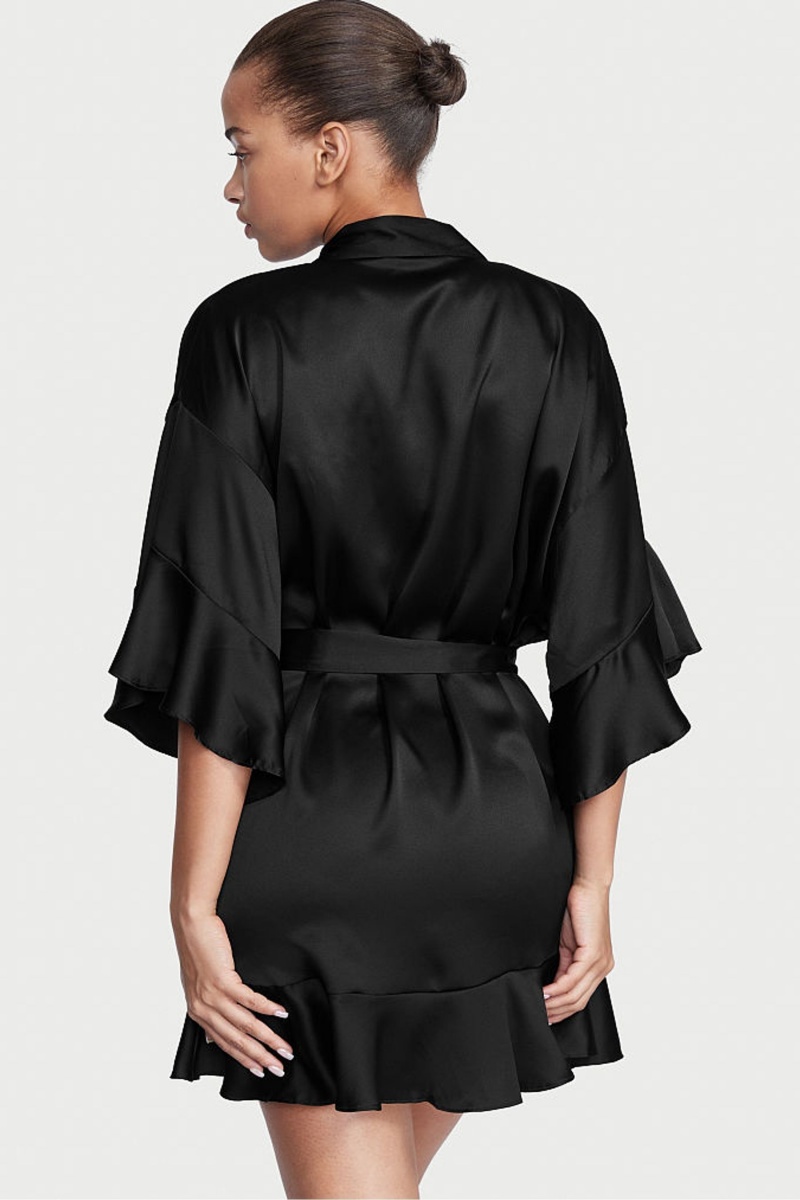 Victoria's Secret Flounce Satin Robe Čierne | ENUSL-2746