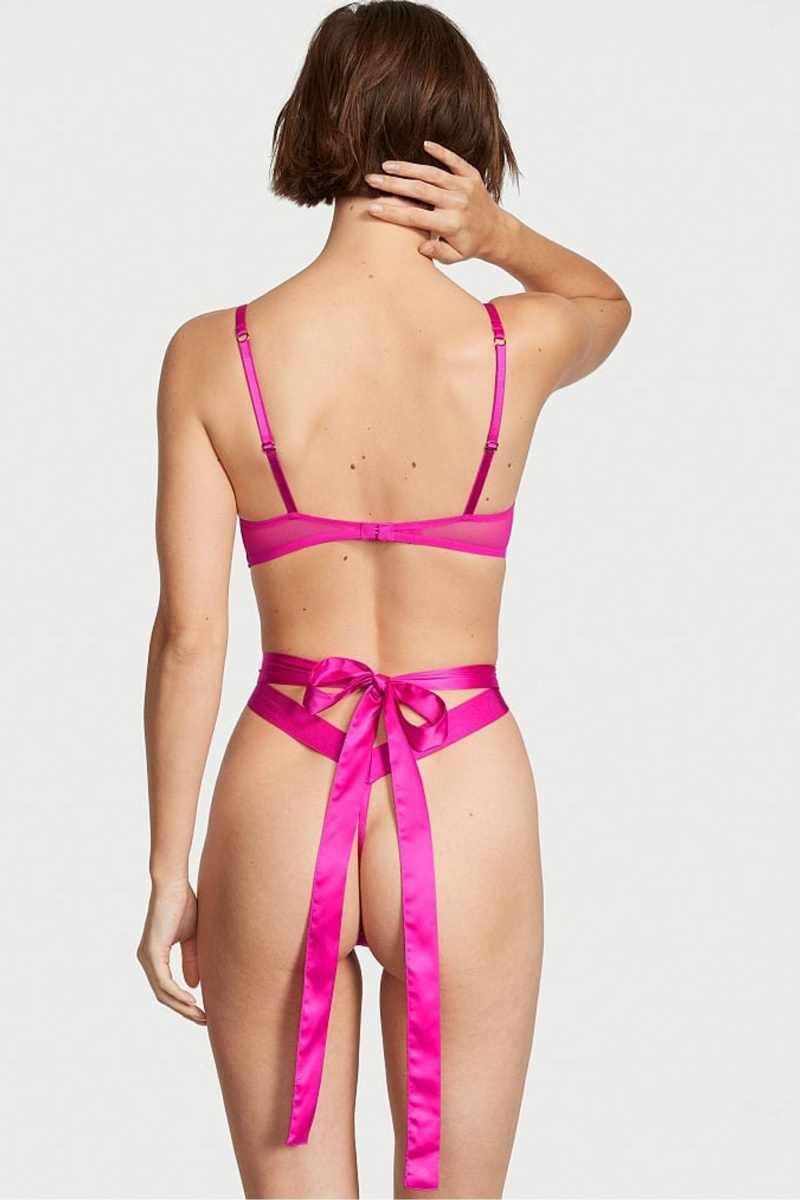 Victoria's Secret Heart Embroidered Cipkovane Crotchless Bodysuit Fuchsie Ruzove | HIQAT-8469