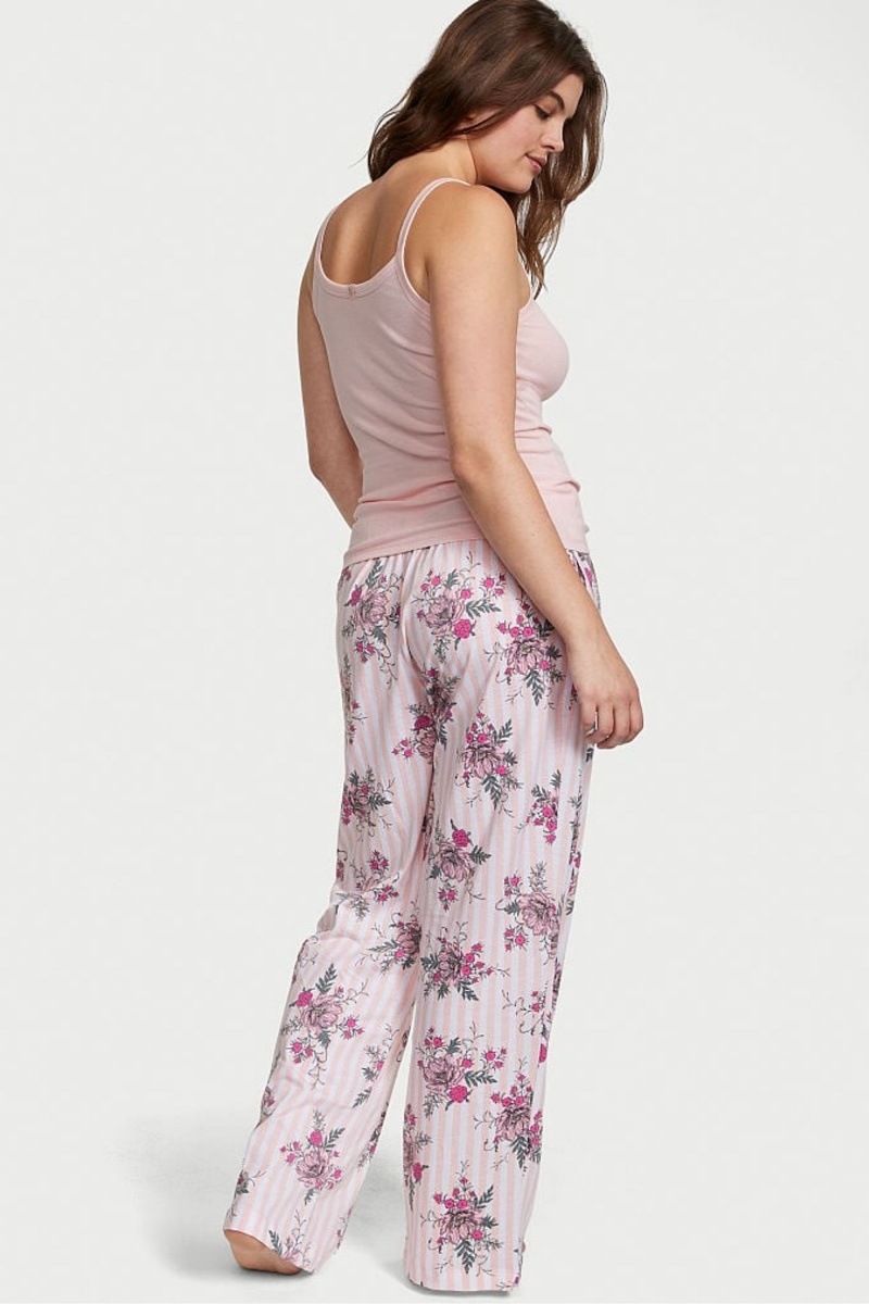 Victoria's Secret Knit Long Pyjamas Ruzove Pruhované | RDTZY-3921