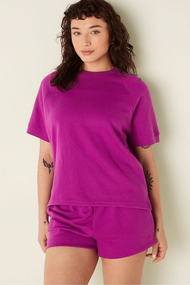 Victoria\'s Secret Kratke Sleeve Oversized Crew Neck T-Shirt Modre | VCZAY-4376