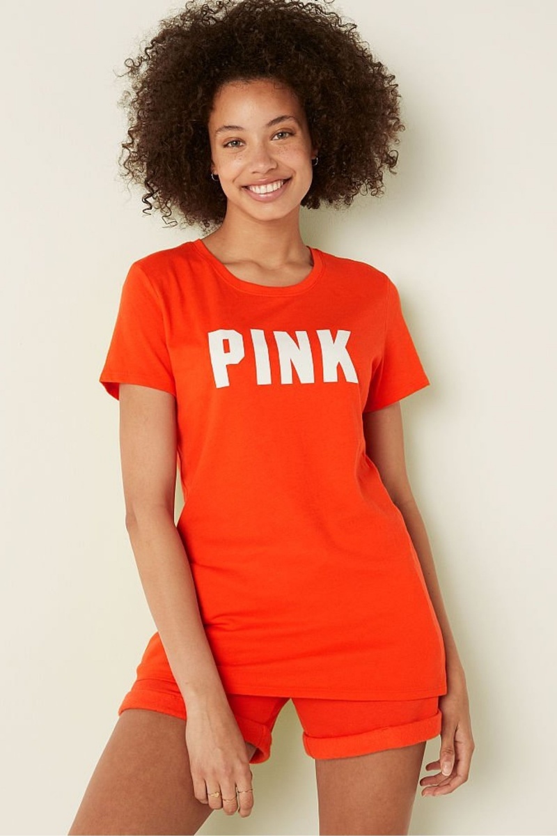 Victoria\'s Secret Logo Kratke Sleeve T-Shirt Bright Tomato Sans Logo | WPHBX-8450