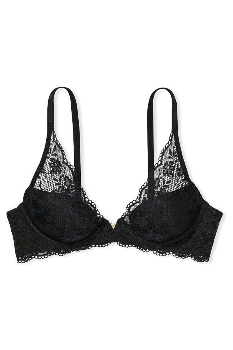 Victoria's Secret Love Cloud Cipkovane Half Pad Plunge Bra Čierne | AXCLM-3782