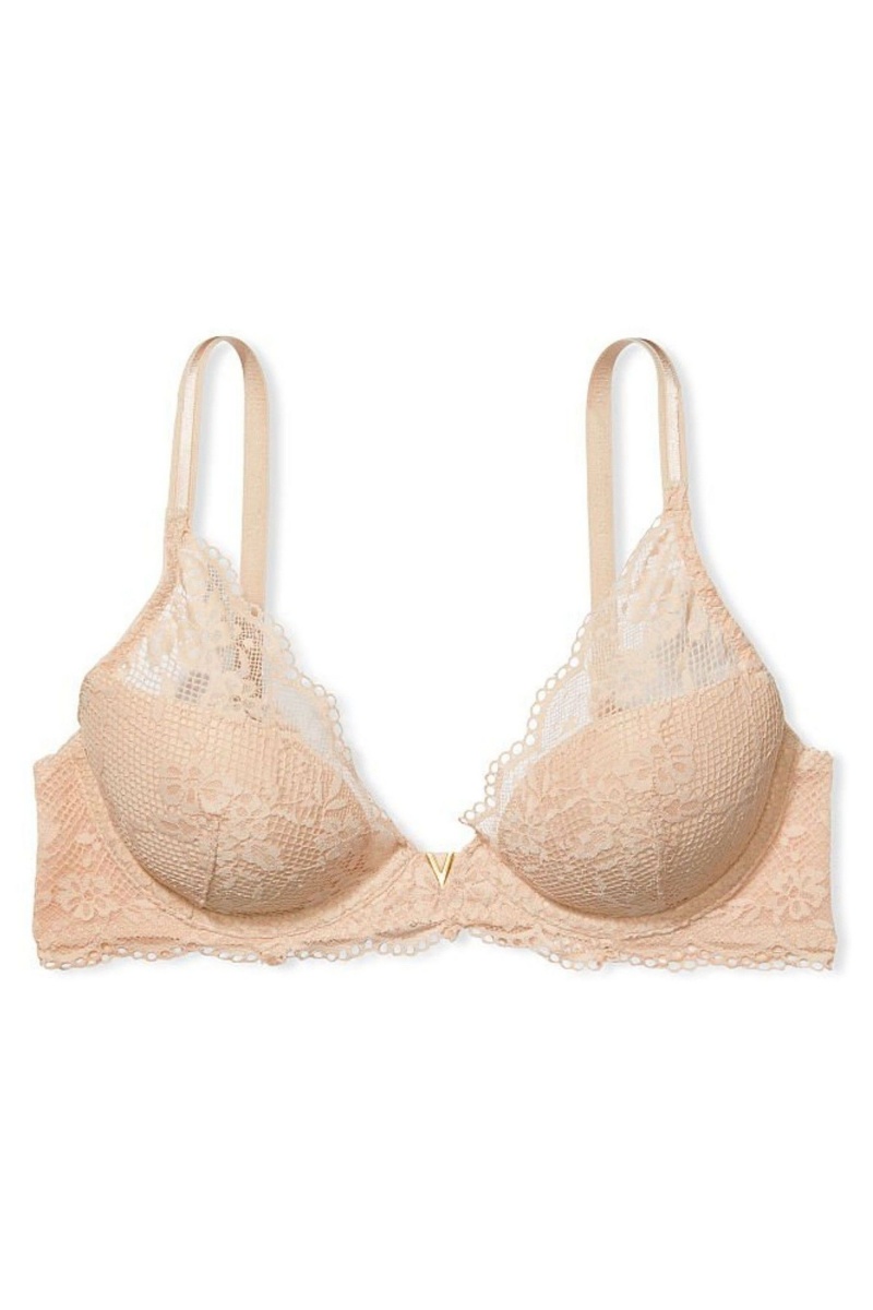 Victoria's Secret Love Cloud Cipkovane Half Pad Plunge Bra Champagne Nude | OWVQJ-4739