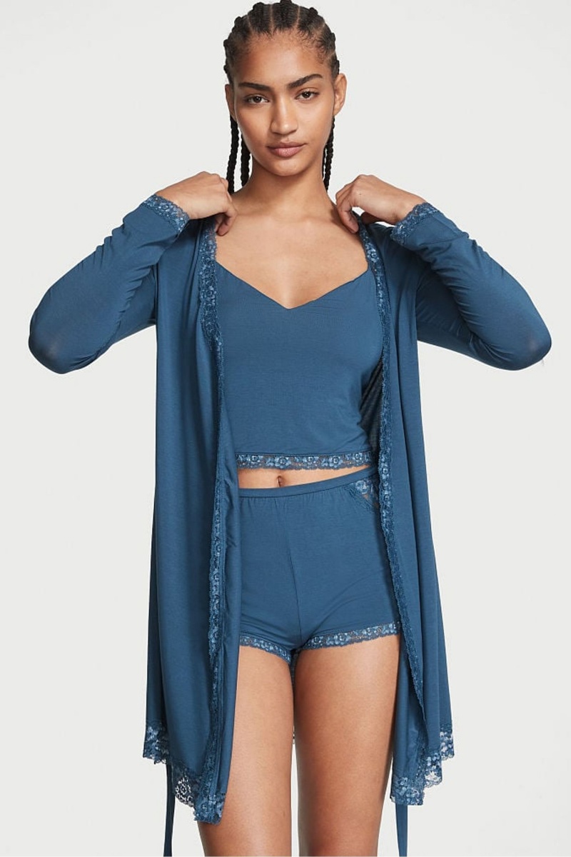 Victoria's Secret Modal Cipkovane Trim Robe Modre | BRUJP-5724