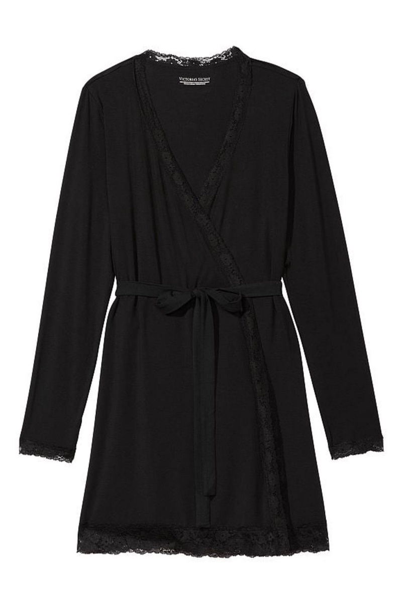 Victoria's Secret Modal Kratke Long Sleeve Robe Čierne | MCDIE-3851