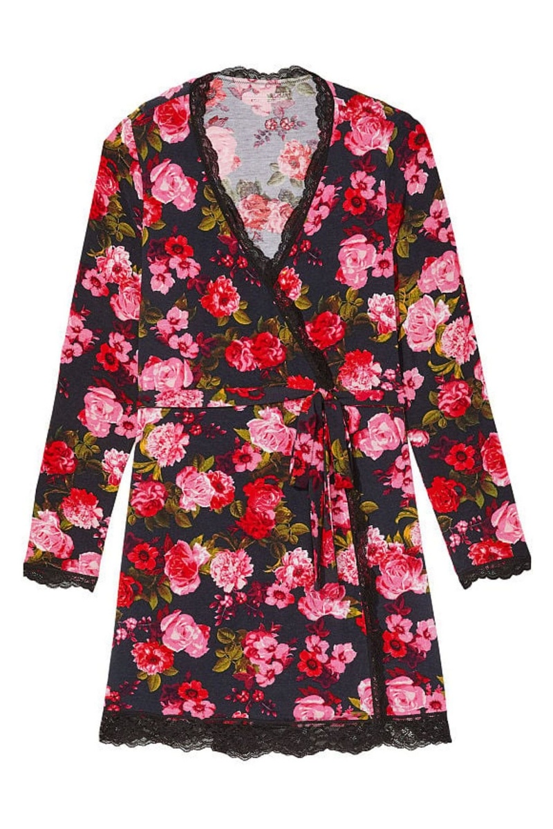 Victoria's Secret Modal Kratke Long Sleeve Robe Čierne | WBKJQ-8432