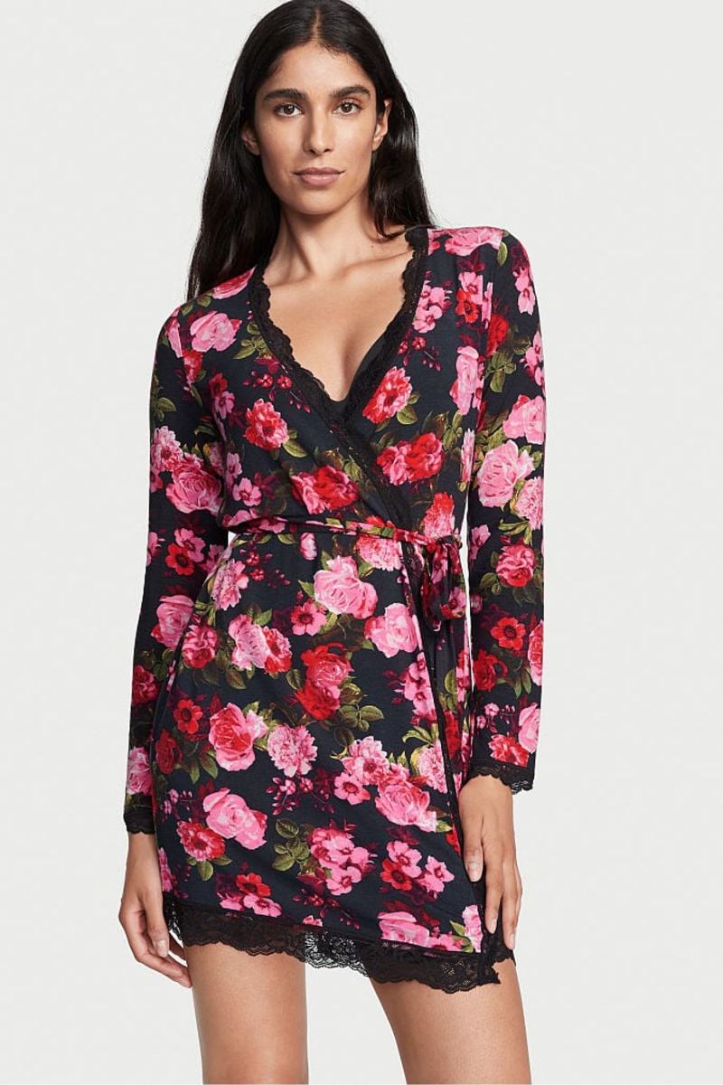 Victoria\'s Secret Modal Kratke Long Sleeve Robe Čierne | WBKJQ-8432