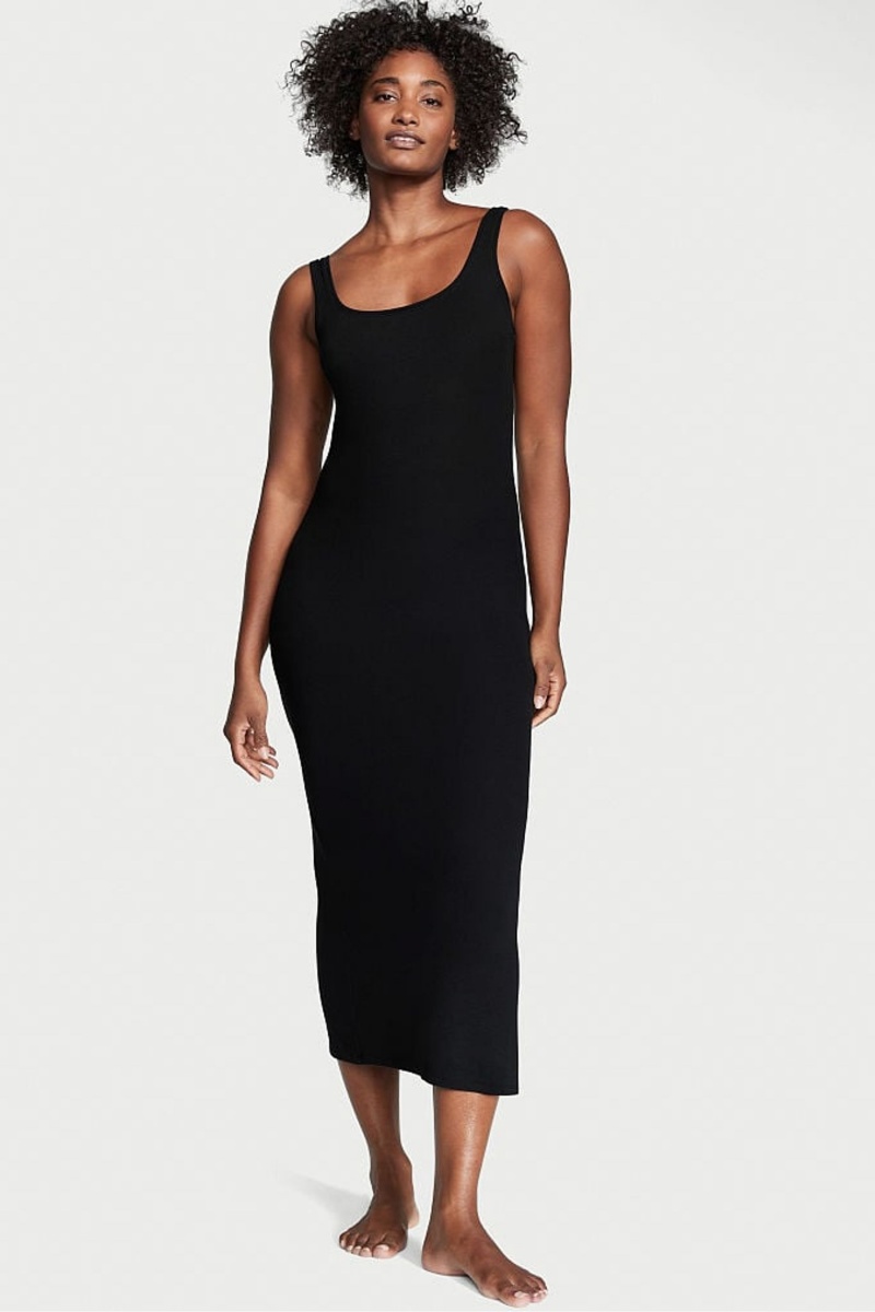 Victoria\'s Secret Modal Rebrovaný Long Slip Saty Čierne | NEHWZ-3284