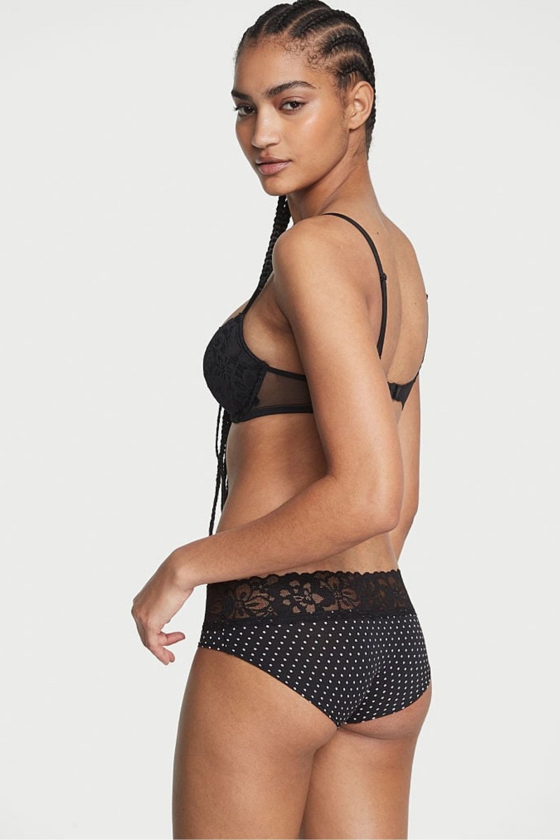 Victoria's Secret No-Show Cipkovane Pásom Hipster Knickers Čierne | LJTKM-5867