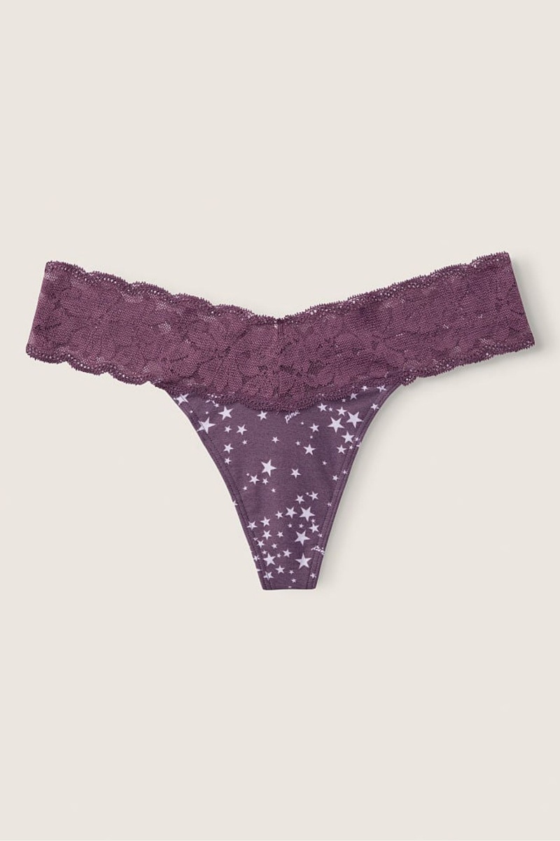 Victoria\'s Secret No-Show Everyday Cipkovane Trim Tanga Knickers Mauve Quartz Stars | ZQRYT-5704