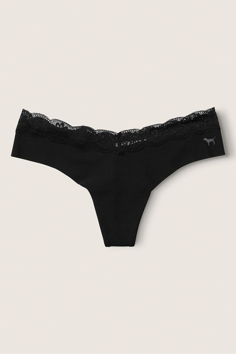 Victoria\'s Secret No-Show No Show Cipkovane Trim Tanga Knickers Čierne | IZMVC-1976