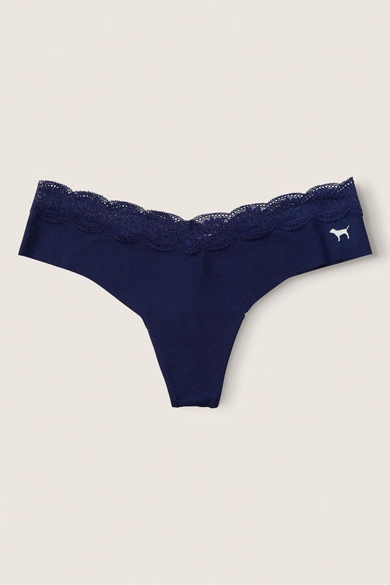 Victoria's Secret No-Show No Show Cipkovane Trim Tanga Knickers Modre | RLNYB-6921