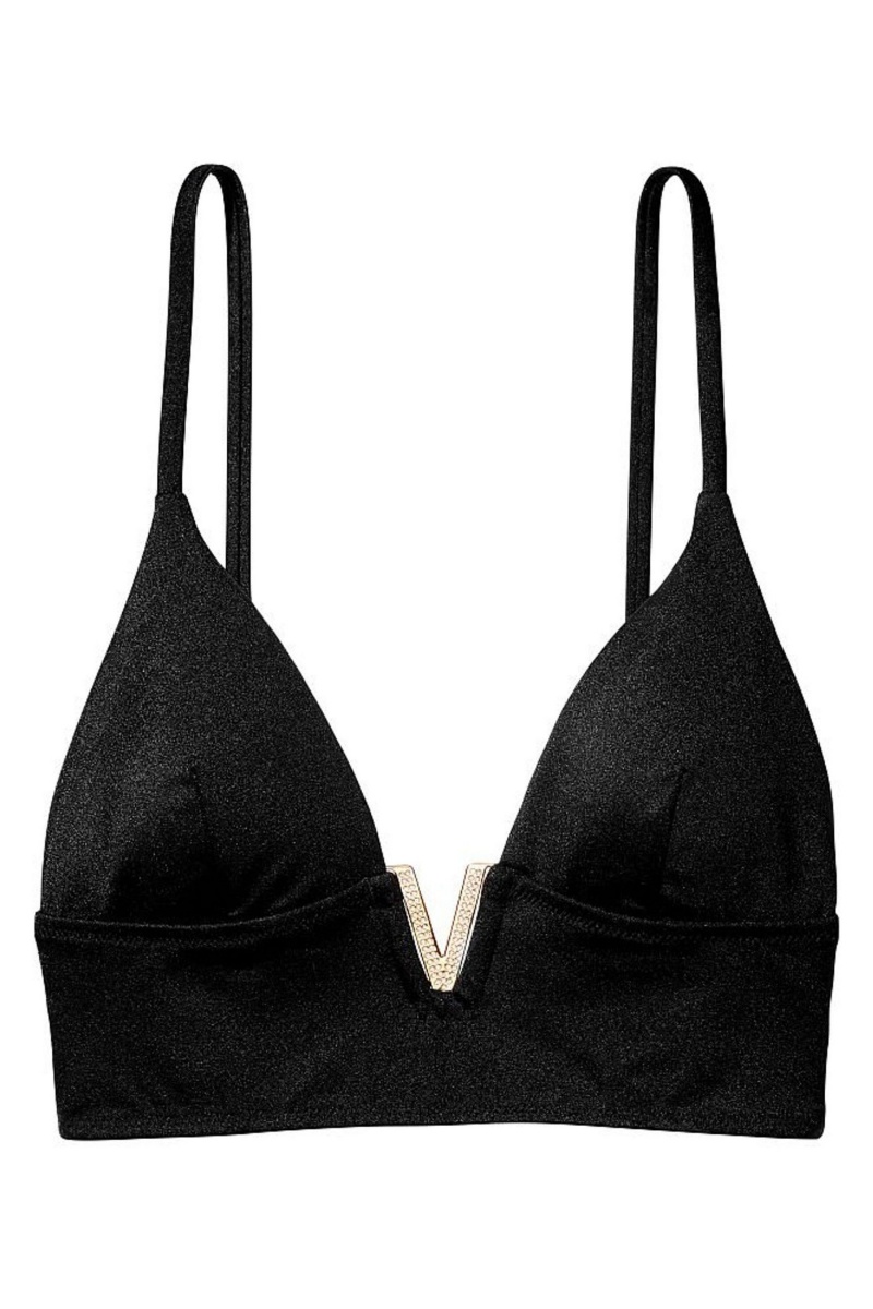 Victoria's Secret Plunge Triangle Bikiny Top Čierne | YUGNT-3276