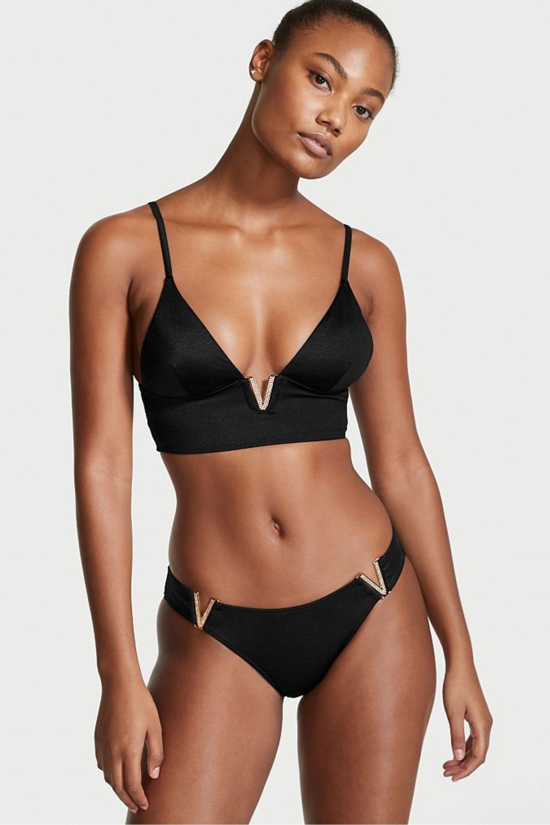 Victoria\'s Secret Plunge Triangle Bikiny Top Čierne | YUGNT-3276