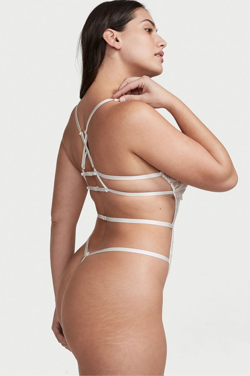 Victoria's Secret Remienkové Back Cipkovane Body Biele | SVPDC-2934