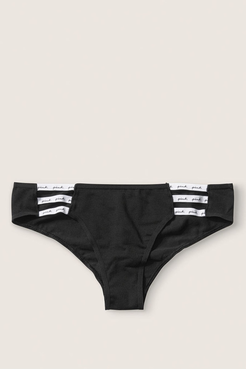 Victoria\'s Secret Remienkové Cipkovane Logo Cheeky Knickers Čierne | FEIKG-1097