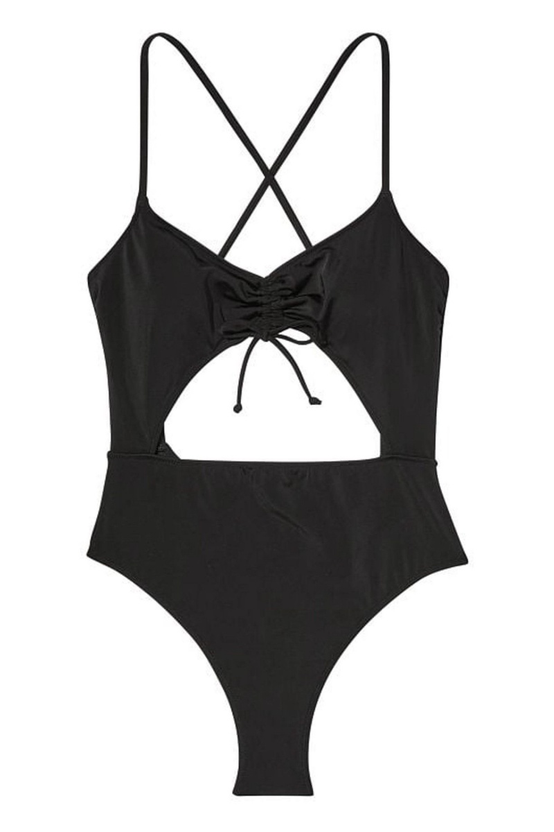 Victoria's Secret Ruched Shine Cut Out One Piece Swimsuit Čierne | XYANC-8276