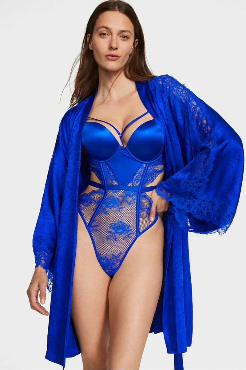 Victoria's Secret Satin Cipkovane Robe Modre | QHDJI-8031