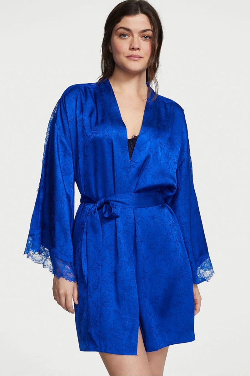 Victoria\'s Secret Satin Cipkovane Robe Modre | QHDJI-8031