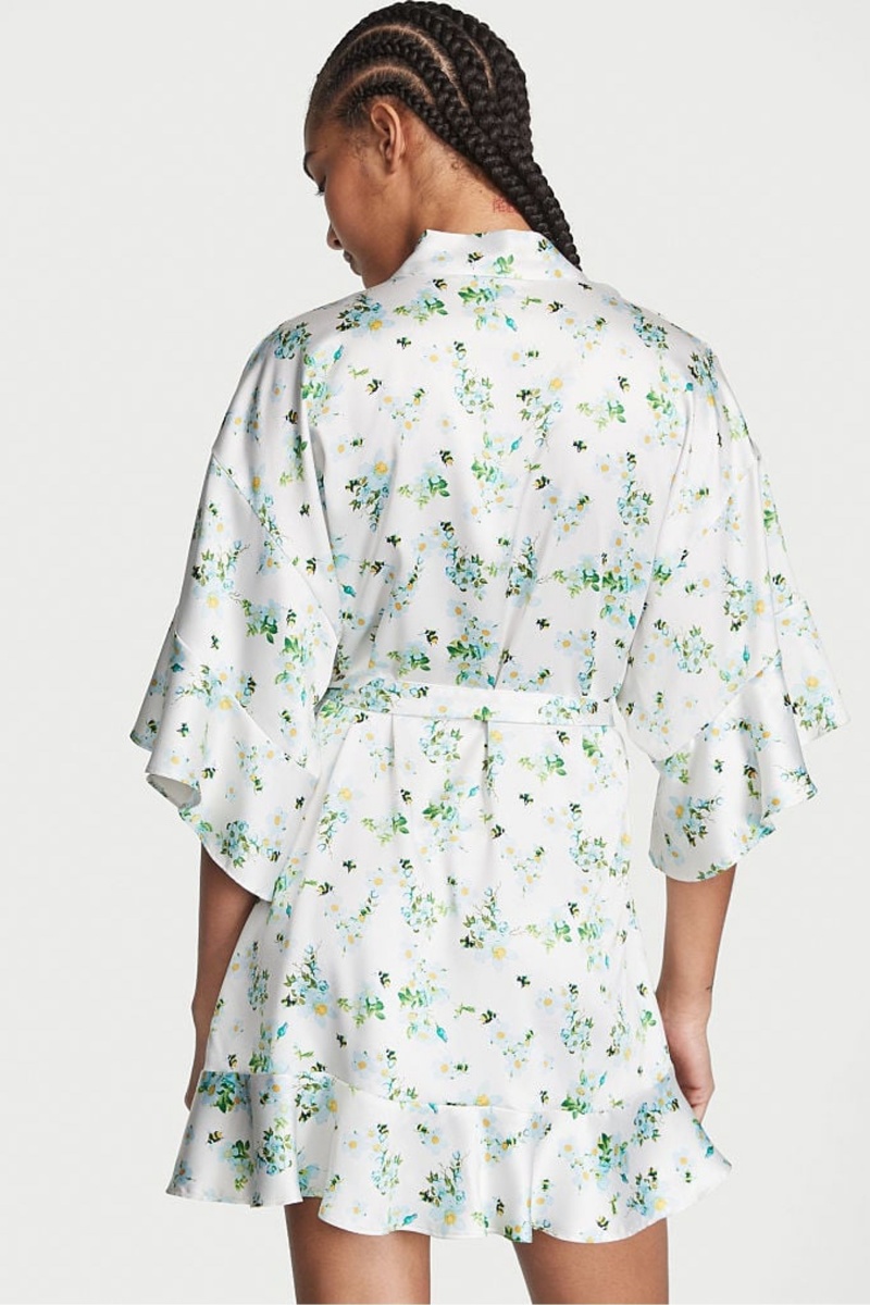 Victoria's Secret Satin Flounce Robe Honeybee Floral Print | TCLBQ-8695