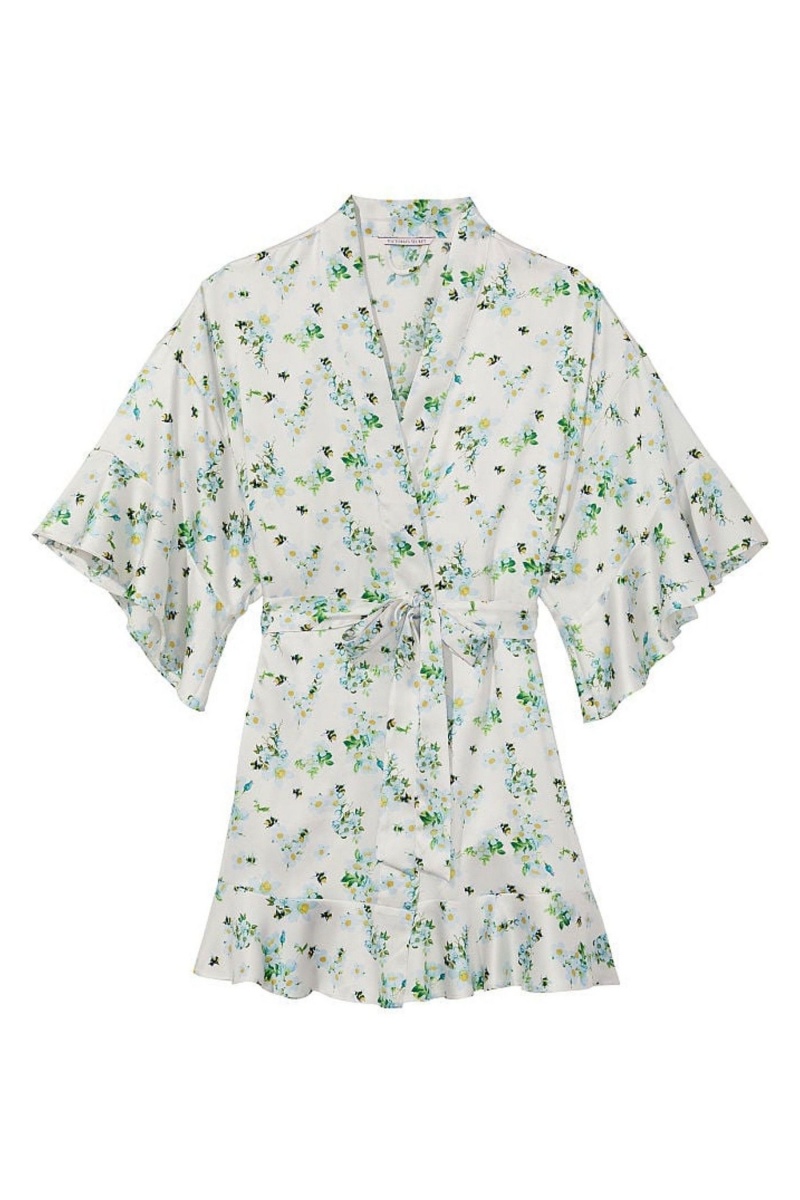 Victoria's Secret Satin Flounce Robe Honeybee Floral Print | TCLBQ-8695