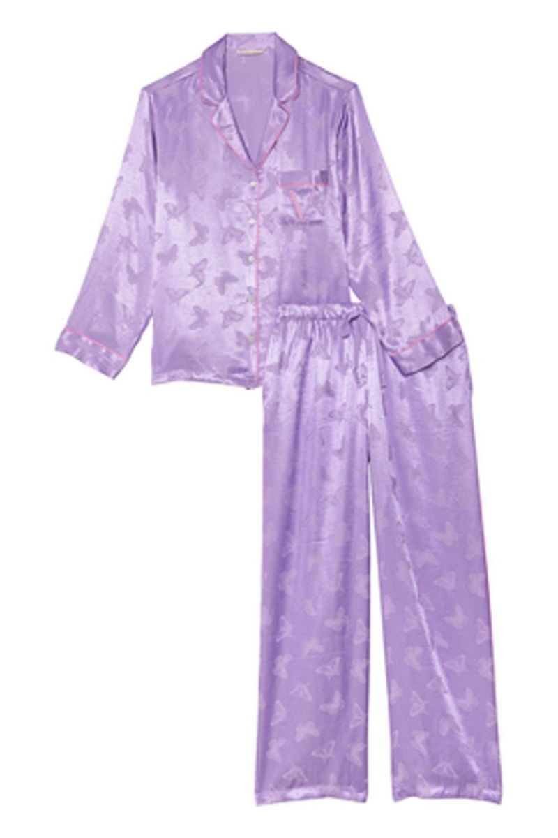 Victoria's Secret Satin Long Pyjama Set Secret Crush Butterflies | RZEKP-7249