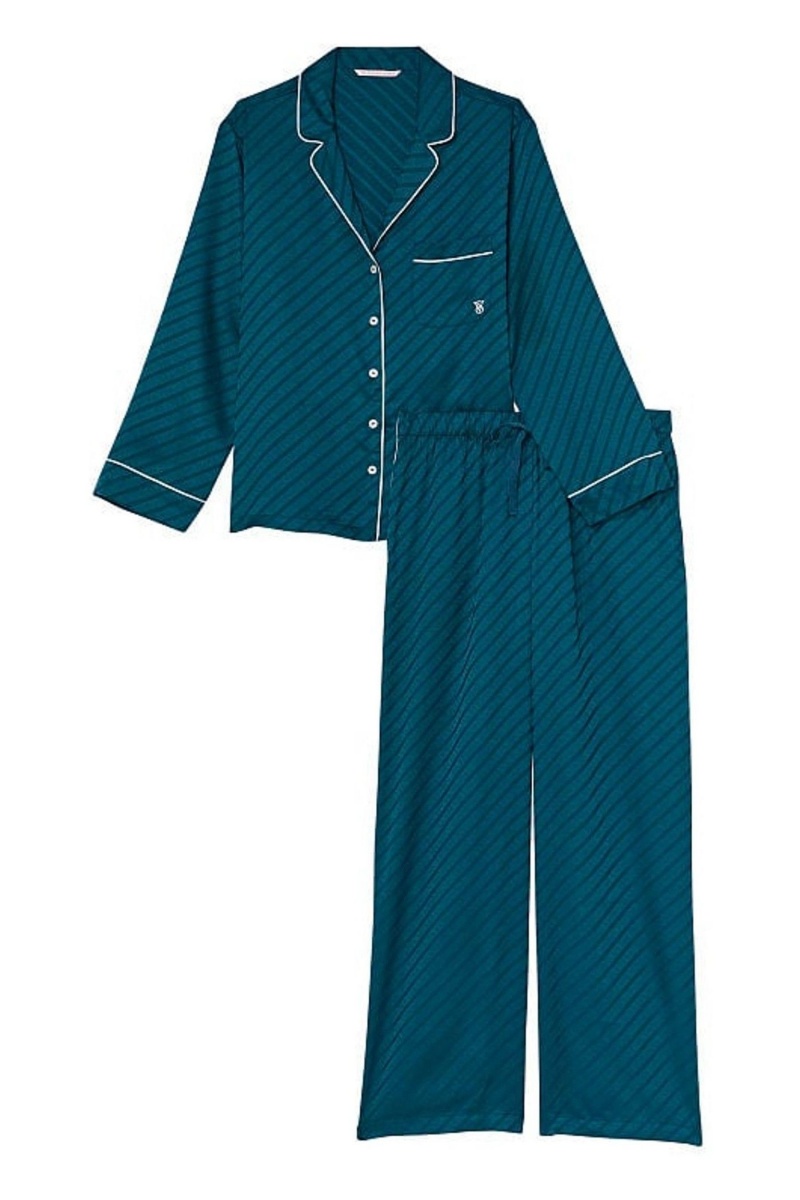 Victoria's Secret Satin Long Pyjamas Modre | IDNUC-8235