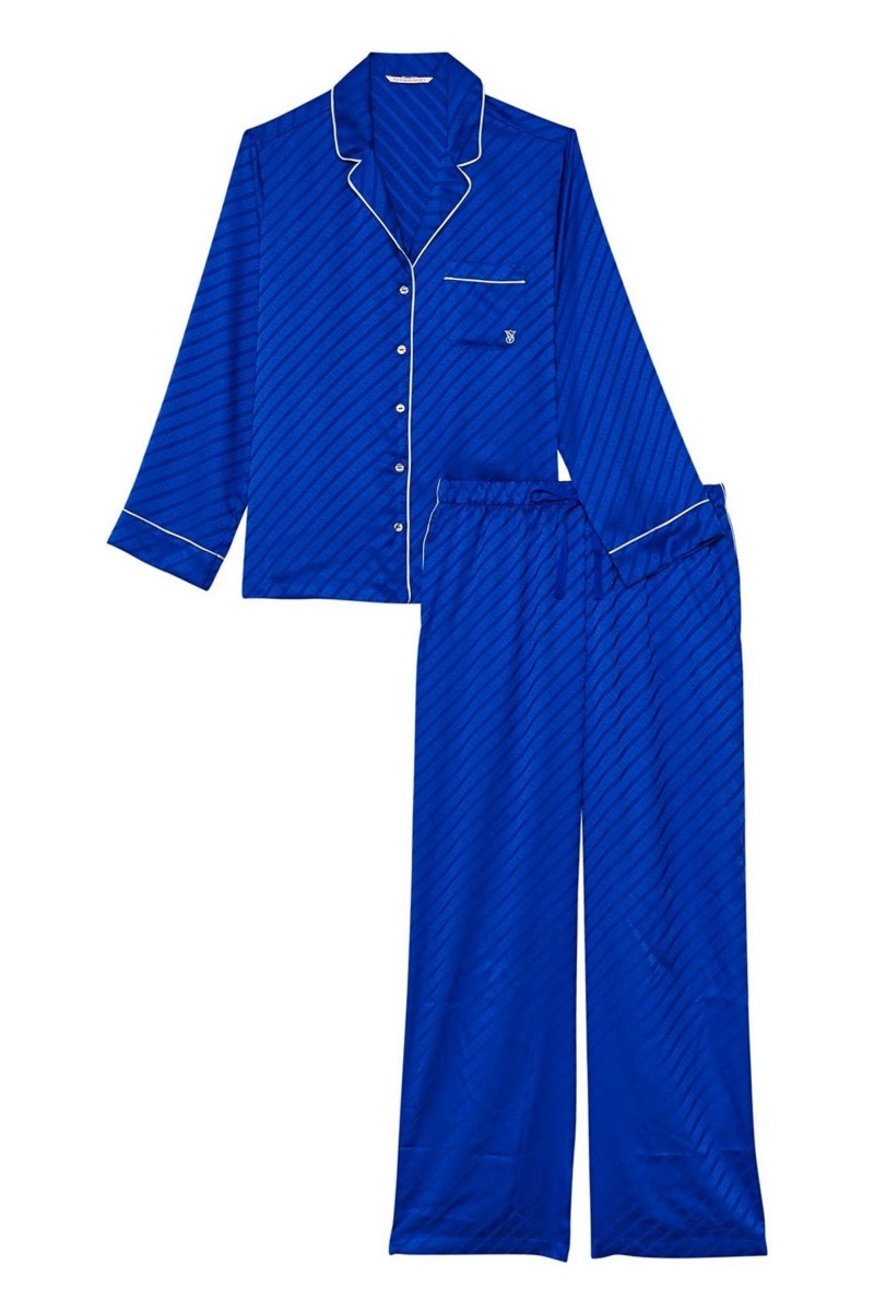 Victoria's Secret Satin Long Pyjamas Modre | BADPK-8492