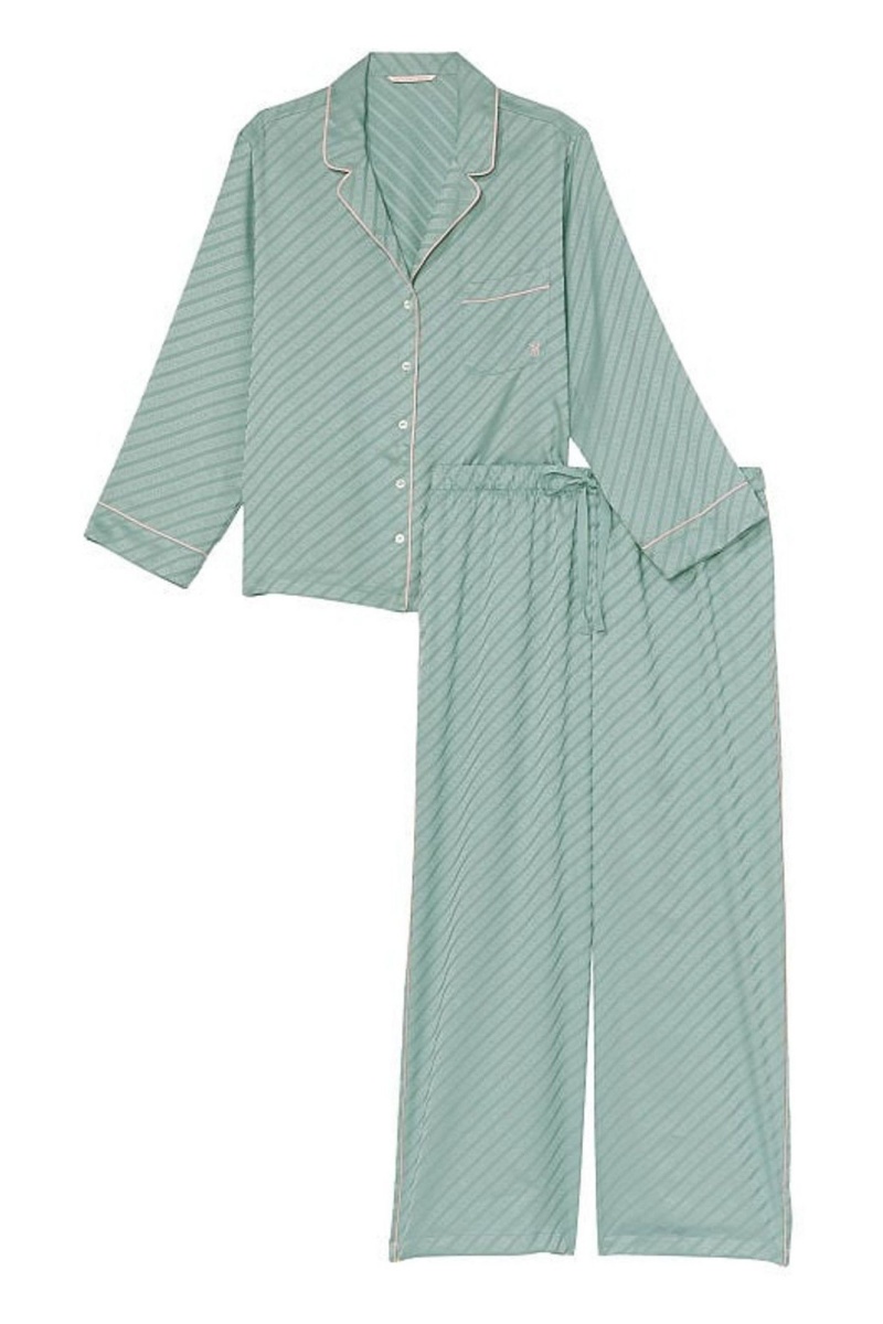 Victoria's Secret Satin Long Pyjamas Zelene | WEYUM-7168