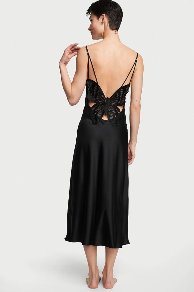 Victoria's Secret Satin Midi Slip Čierne | ENJXF-9064