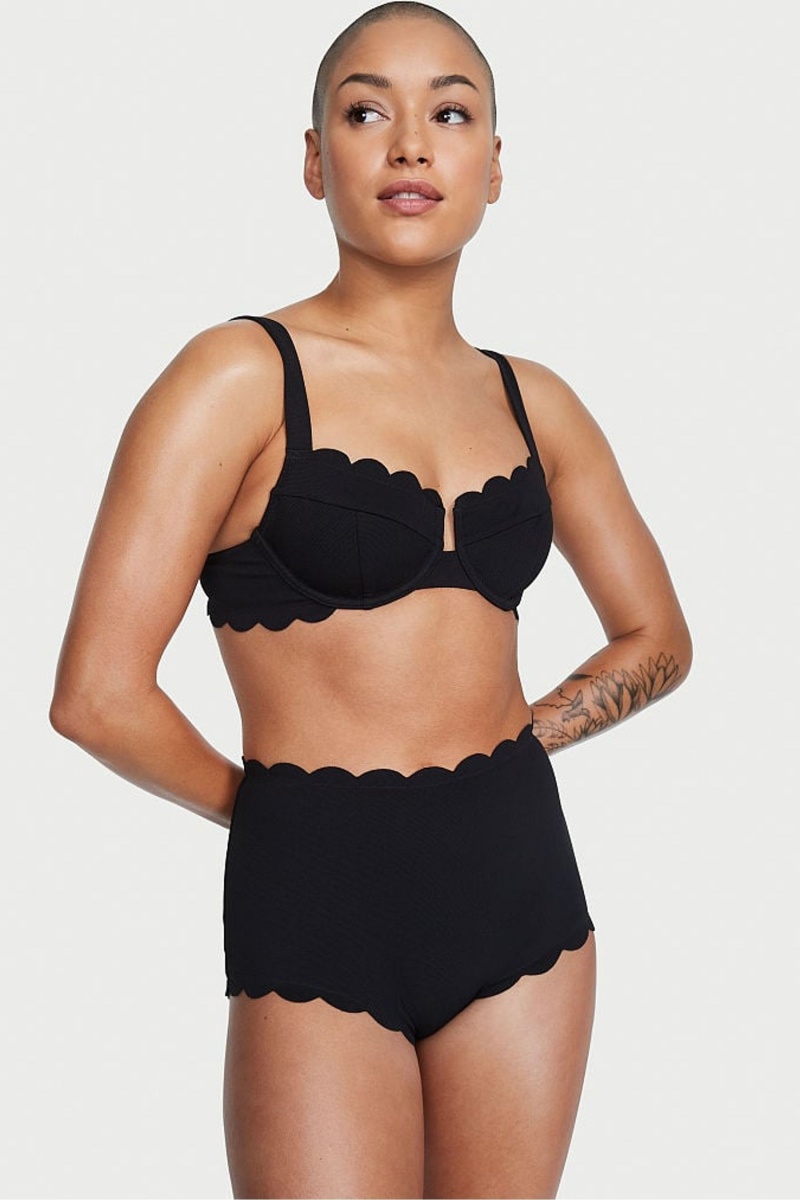 Victoria\'s Secret Scallop Full Coverage Swim Bikiny Top Čierne | QWICG-5194