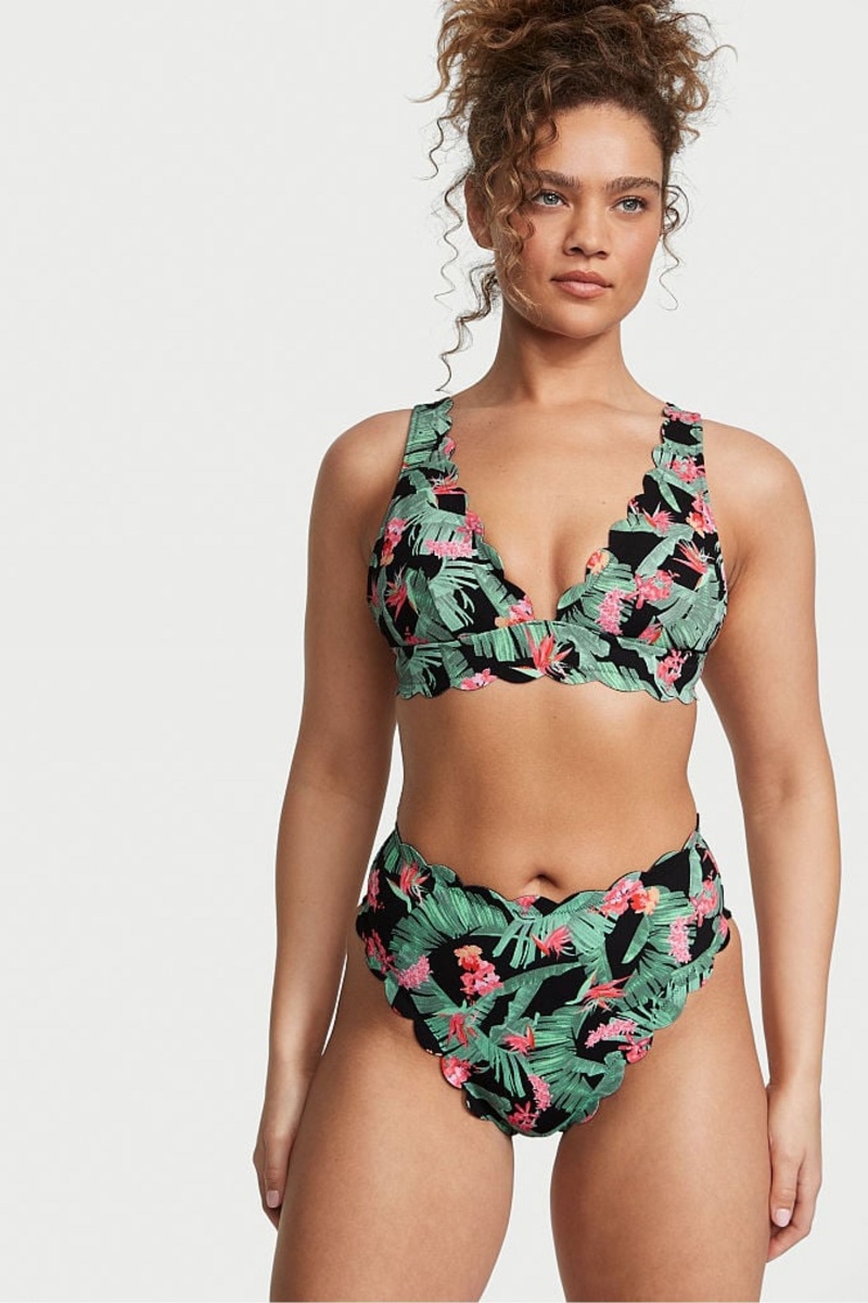 Victoria\'s Secret Scallop Plunge Bikiny Top Tropical Palm | NMBCX-8610