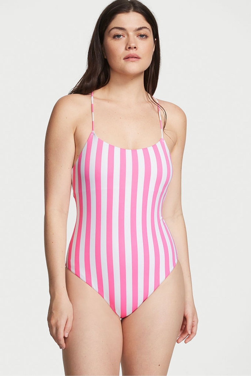 Victoria\'s Secret Scoop Neck Swimsuit Ruzove Pruhované | PLRXF-3269