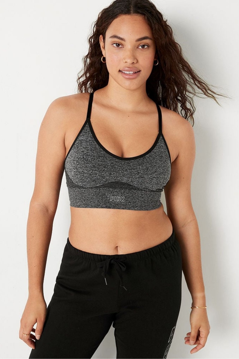 Victoria's Secret Seamless Lightly Podsite V-Neck Sports Bra Čierne | JHXVZ-6875