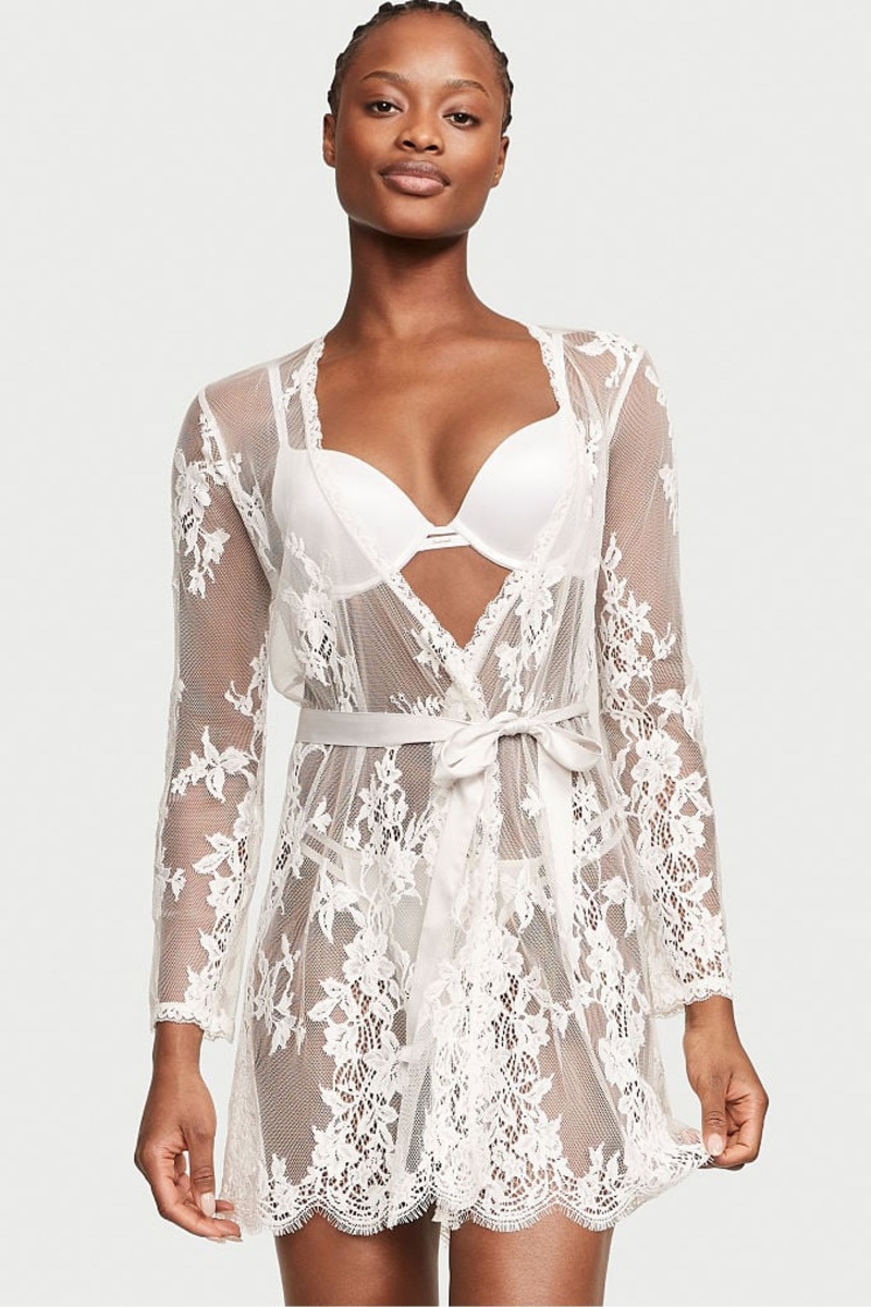 Victoria\'s Secret Sheer Cipkovane Robe Biele | BFXOT-8723