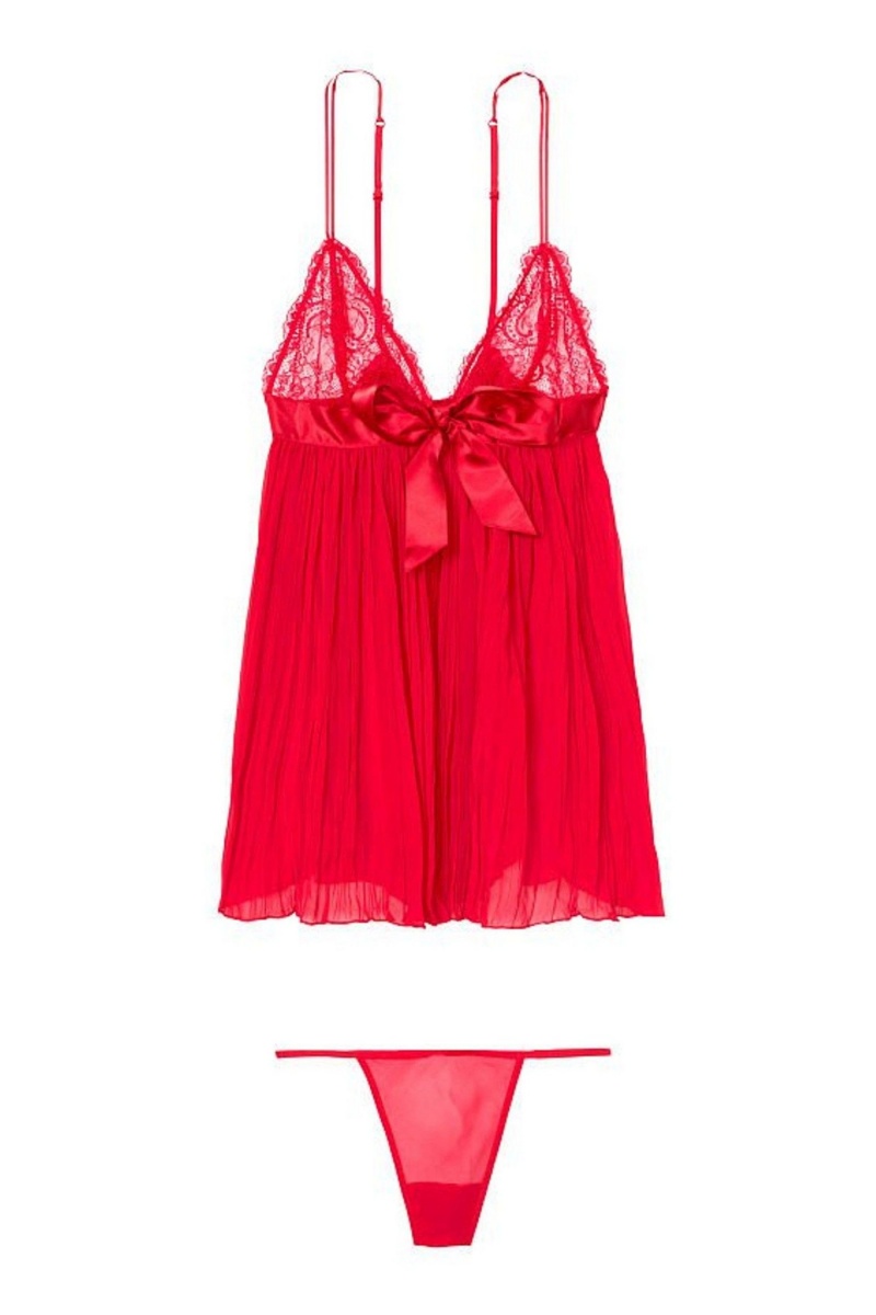 Victoria's Secret Sheer Plisované Babydoll Červené | UMQOE-6810