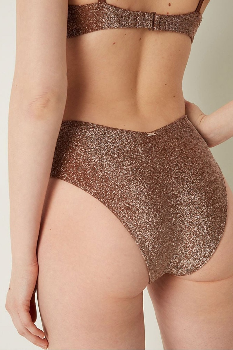 Victoria's Secret Shimmer High Pásom Cheeky Bikiny Bottom Soft Cappucino | VBZMF-4213