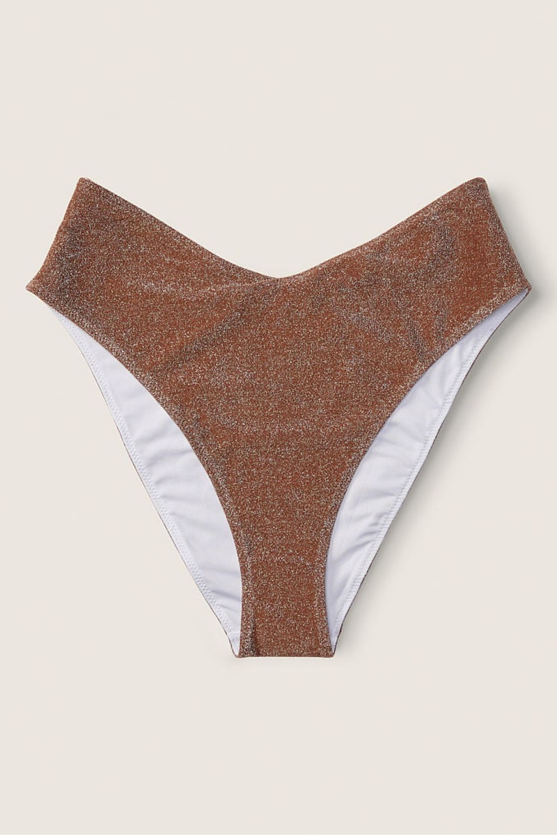 Victoria's Secret Shimmer High Pásom Cheeky Bikiny Bottom Soft Cappucino | VBZMF-4213