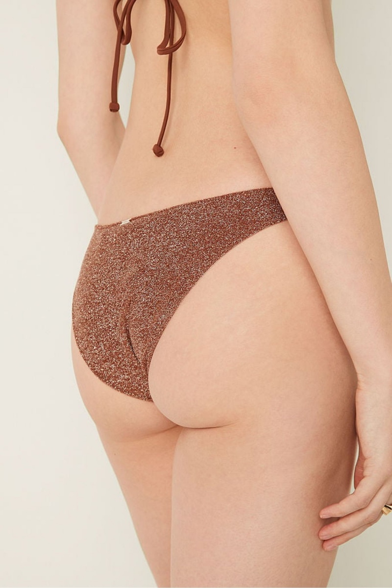 Victoria's Secret Shimmer High Pásom Cheeky Bikiny Bottom Soft Cappucino | KFCBA-9580