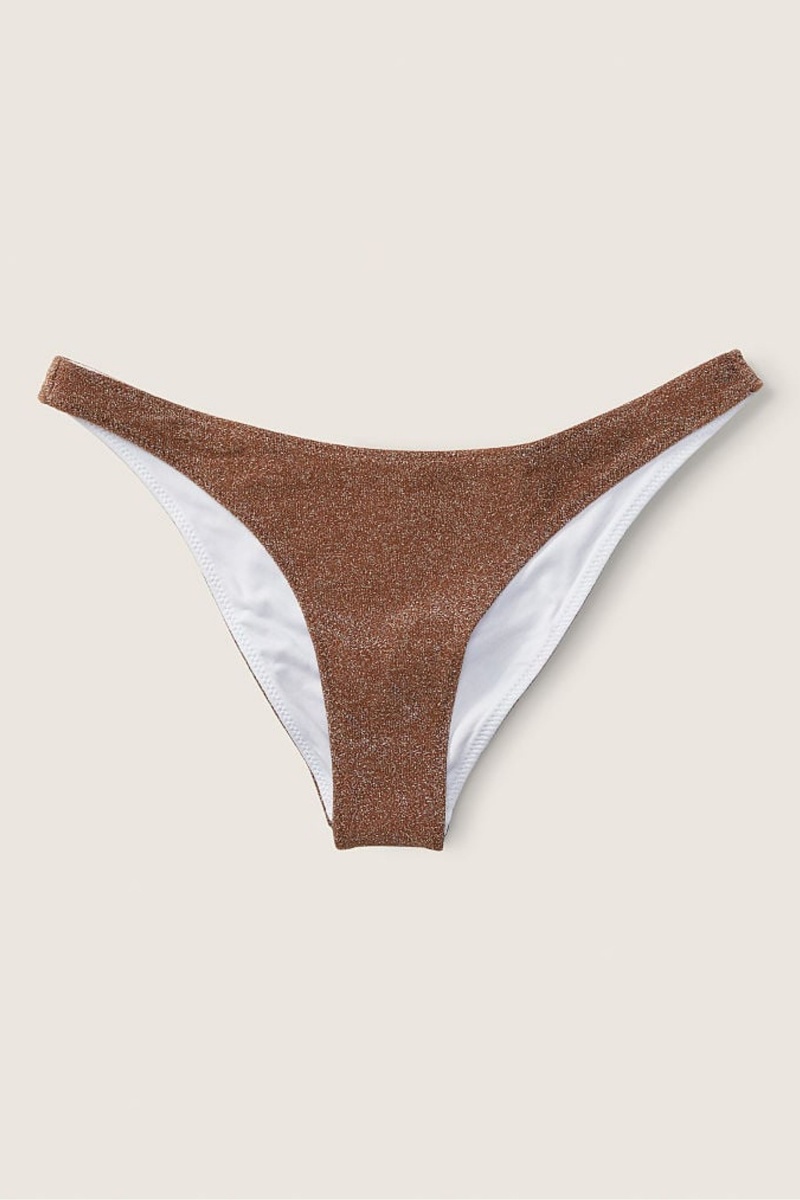 Victoria's Secret Shimmer High Pásom Cheeky Bikiny Bottom Soft Cappucino | KFCBA-9580